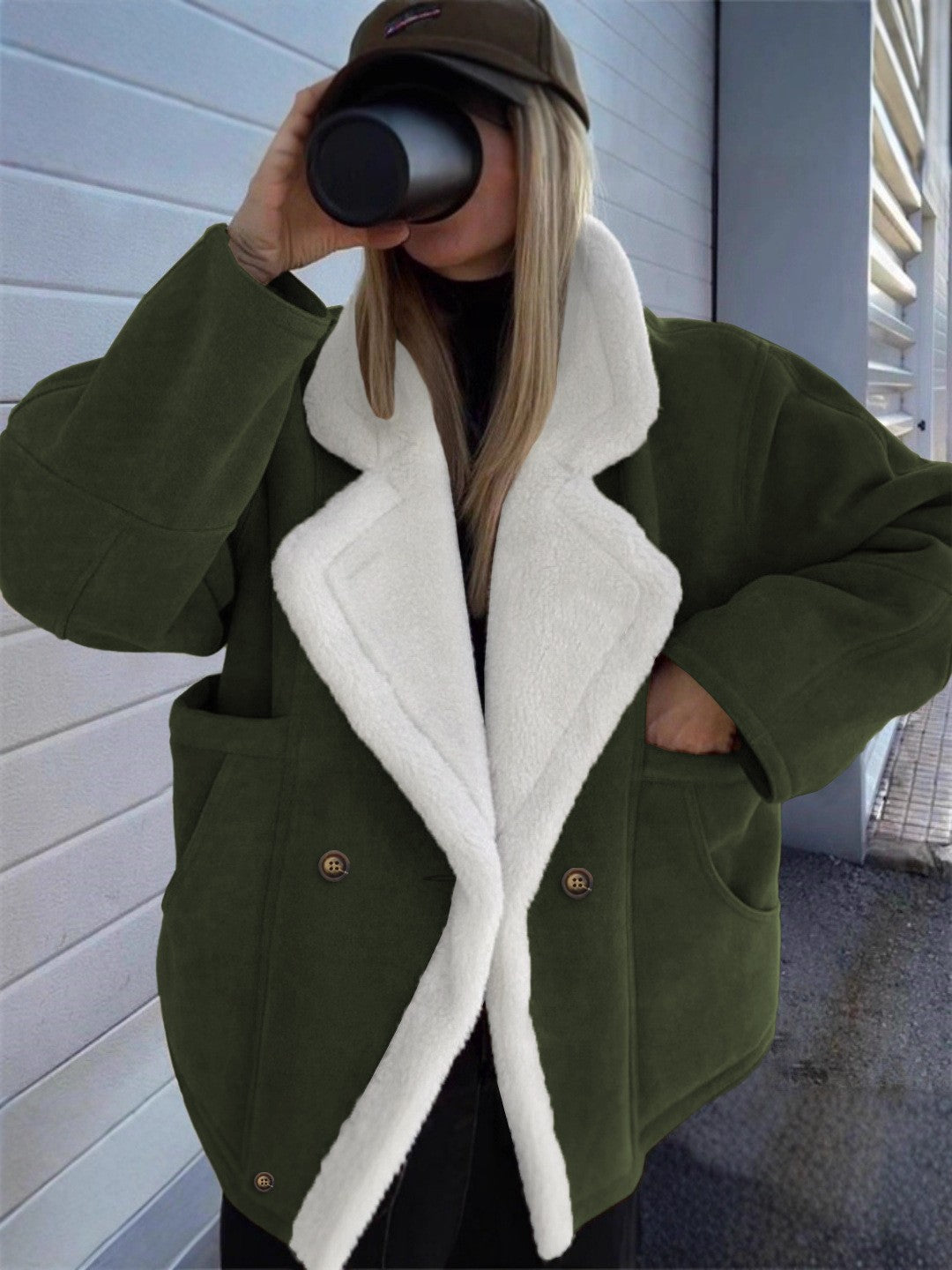 Women Oversized Sherpa Lined Suede Winter Jacket