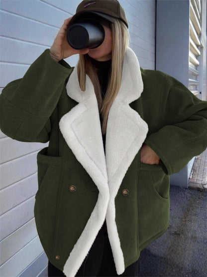 Women Oversized Sherpa Lined Suede Winter Jacket