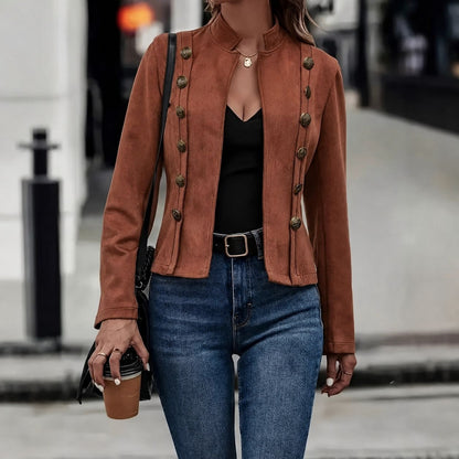 Women's Faux Suede Jacket Vintage Button Front Fall