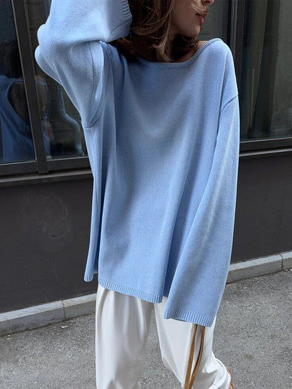 Women's Open Back Cotton Sweater Oversized Pullover