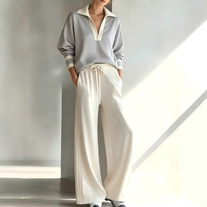 Women's Color Block Polo Sweatsuit Two Piece Lounge Set