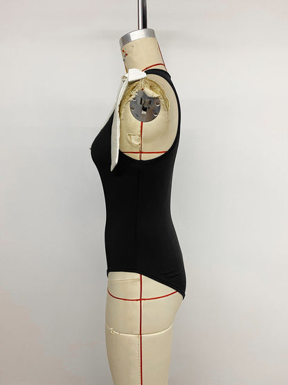 Contrast Bow Sleeveless Bodysuit Slim Fit Going Out Top