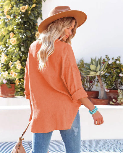 Women's Oversized Batwing Sleeve Button Down Shirt