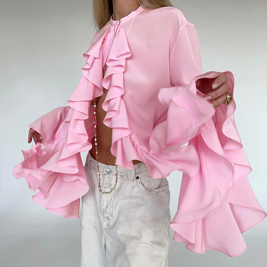 Women's Ruffle Bell Sleeve Chiffon Blouse