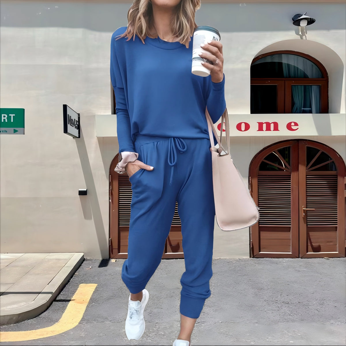 Women's Lounge Set Crew Neck Top Drawstring Joggers