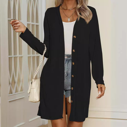 Women's Long Sleeve Button Front Long Cardigan