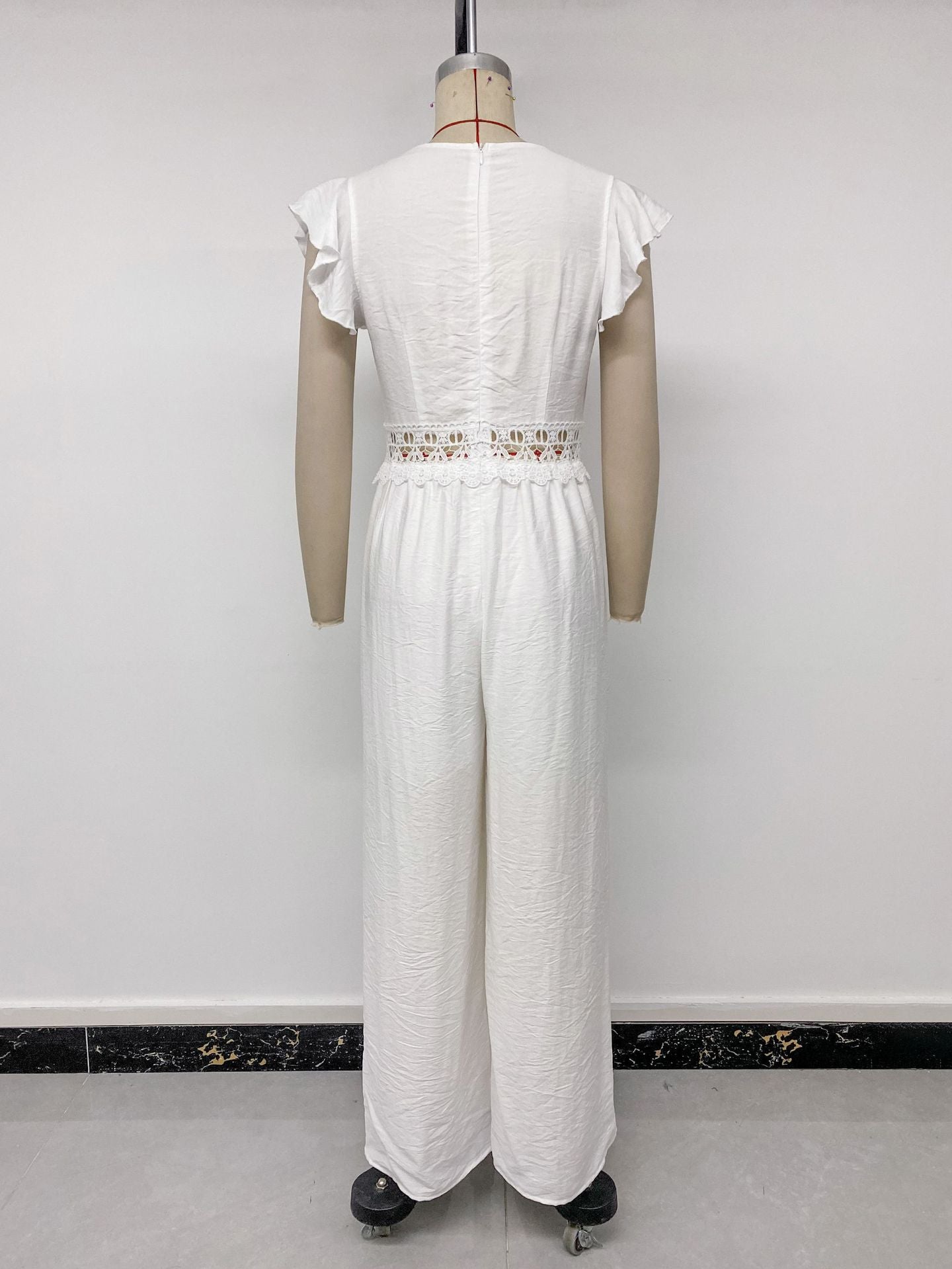 Lace Flutter Sleeve Wide Leg Jumpsuit Resort Outfit