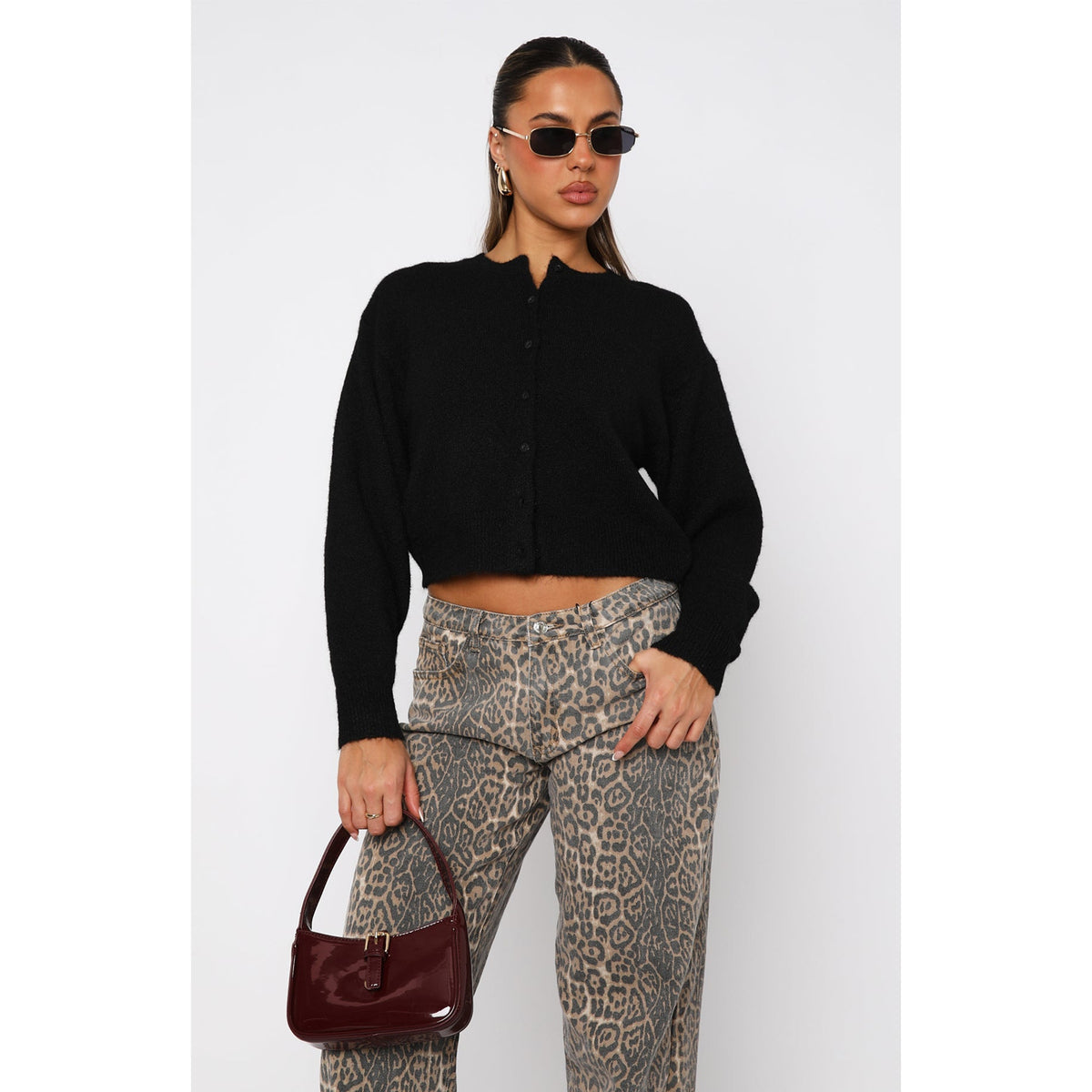 Women's Cropped Cardigan Sweater Button Front Knit