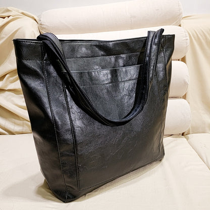 Upgraded Thick Soft Leather Large Tote Bag with Pocket