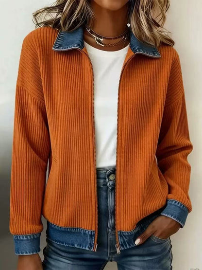 Women's Corduroy Denim Patchwork Zip Jacket