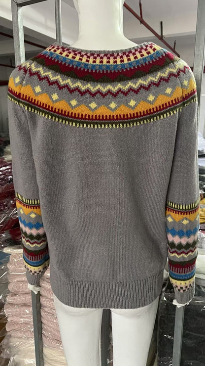Women's Fair Isle Crewneck Knit Sweater Pullover