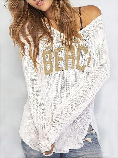 Women's V-Neck Letter Print Lightweight Knit Sweater