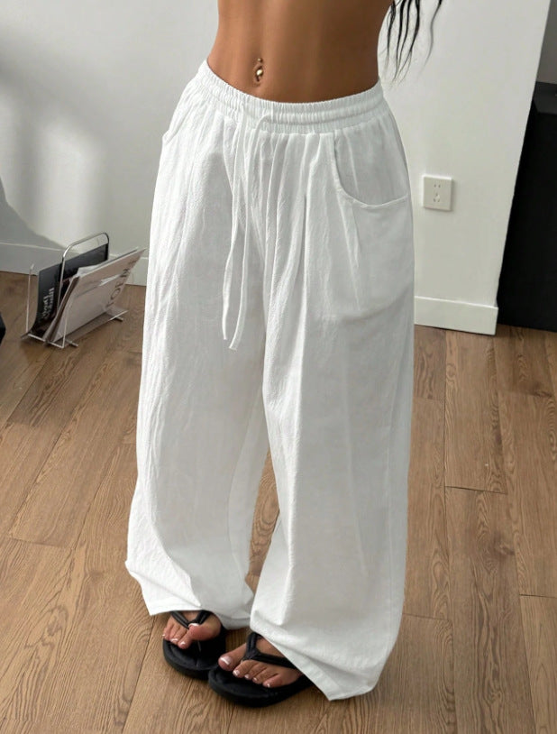 Women's High Waisted Drawstring Wide Leg Casual Pants