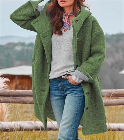 Hooded Wool Blend Coat Long Sleeve Casual Outerwear