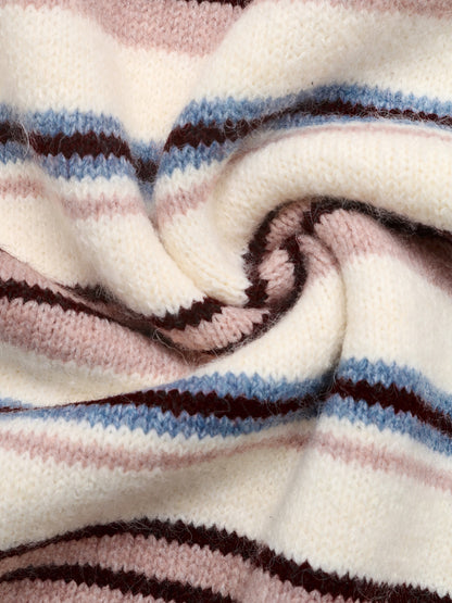 Striped Knit Polo Sweater Long Sleeve Relaxed Pullover