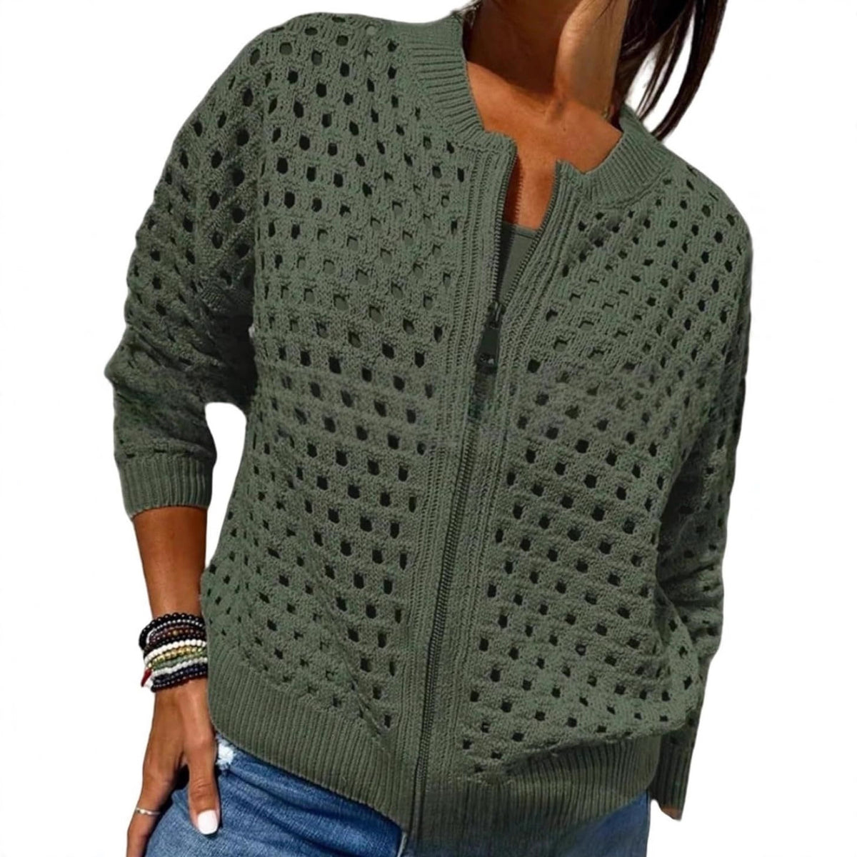 Women's Crochet Zip Up Cardigan Sweater