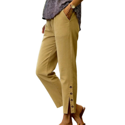 Women's Side Button Straight Leg Ankle Pants