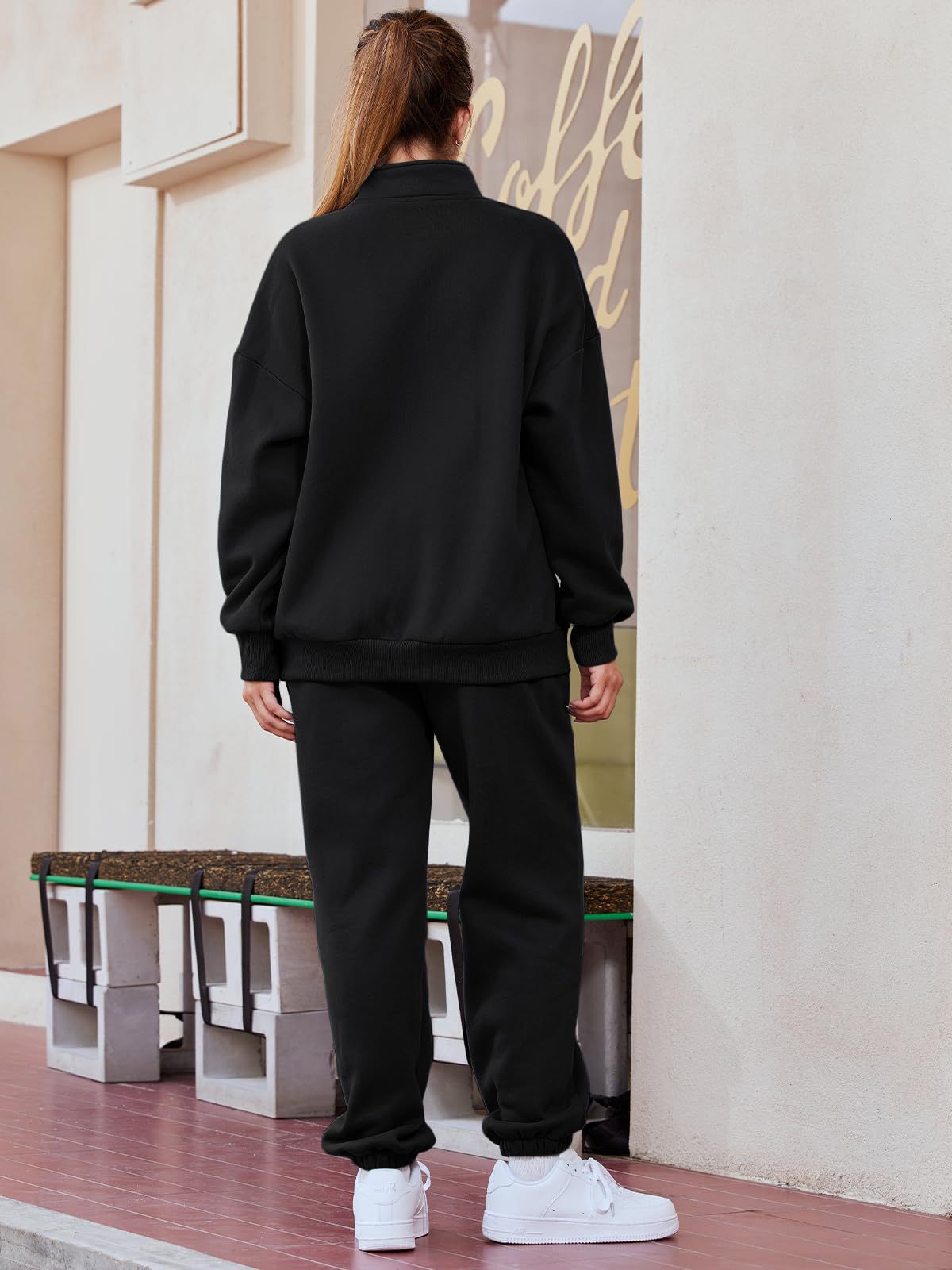 Womens Oversized Half Zip Fleece Sweatsuit Lounge Set