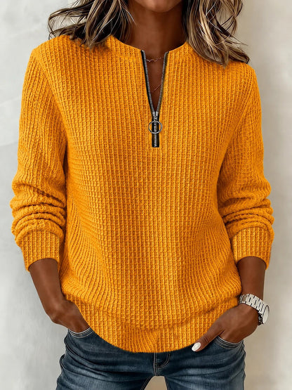 Women's Waffle Knit Half Zip Pullover Sweatshirt Top