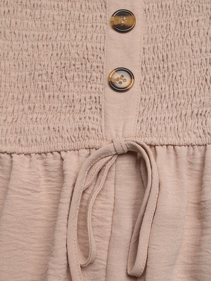 Smocked Strapless Wide Leg Jumpsuit Casual Resort Romper