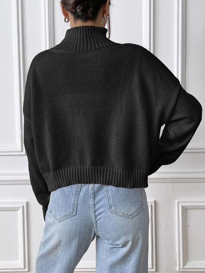 Women's Turtleneck Pullover Solid Color Loose Casual Bottoming Shirt