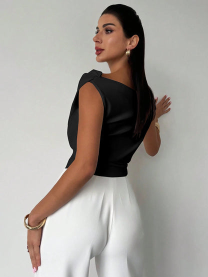 Minimalist Draped Asymmetric Short Top for Women