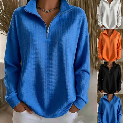 Women's Waffle Knit Quarter Zip Oversized Sweatshirt