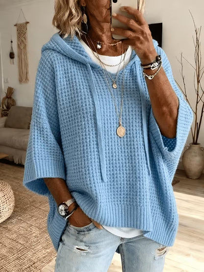 Oversized Hooded Textured Knit Pullover Sweater