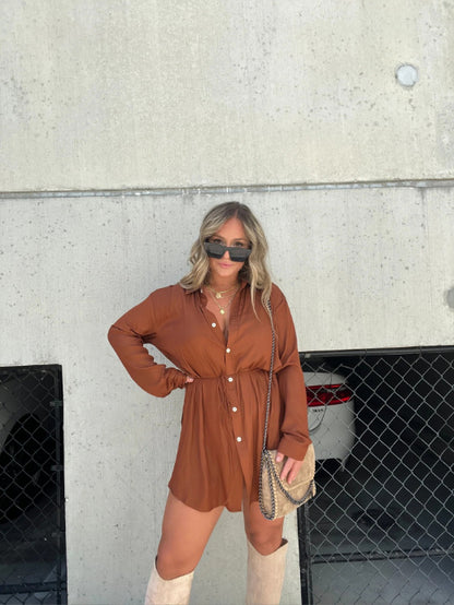 Women's Solid Long Sleeve Button Down Romper