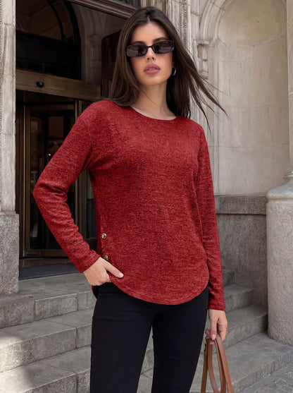 Women's Oversized Side Button Long Sleeve Tunic Top