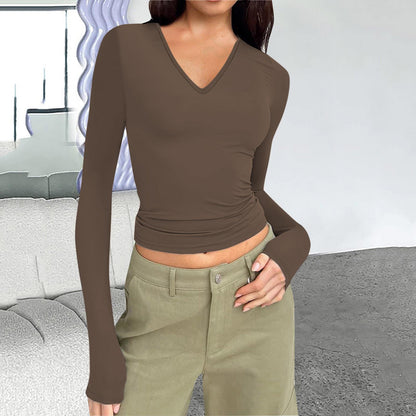 Women's V-Neck Long Sleeve Slim Fit Basic Top