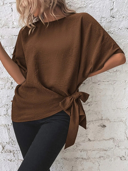 Casual Round Neck Knot Waist Tunic T-Shirt