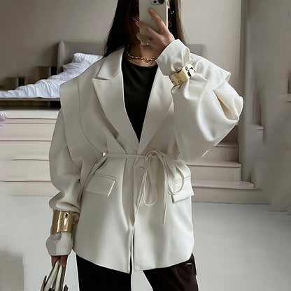 Women's Tie Waist Blazer Oversized Casual Jacket