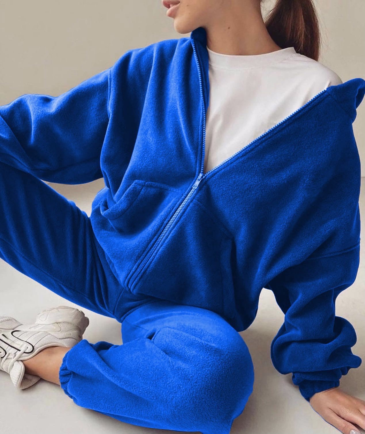 Women's Fleece Zip Hoodie Jogger Matching Set