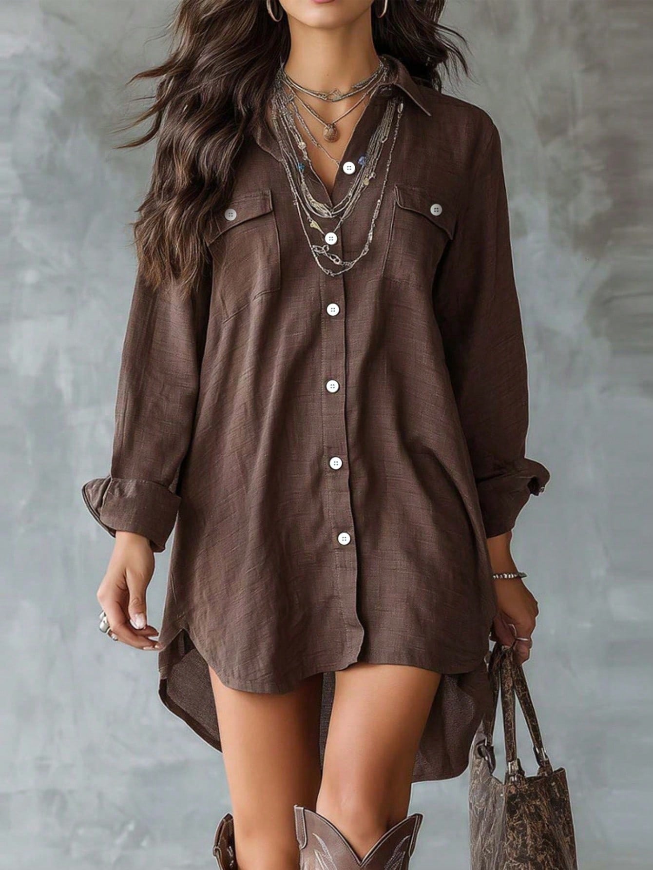 Oversized Long Sleeve Button Down Shirt Dress Mini