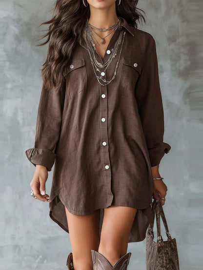Oversized Long Sleeve Button Down Shirt Dress Mini