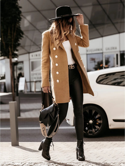 Womens Double Breasted Wool Blend Blazer Coat