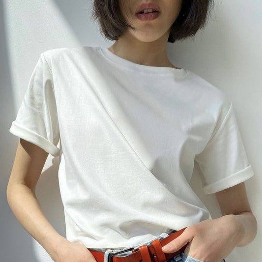 Solid Cotton T Shirt Loose Fit Crewneck Casual Top
