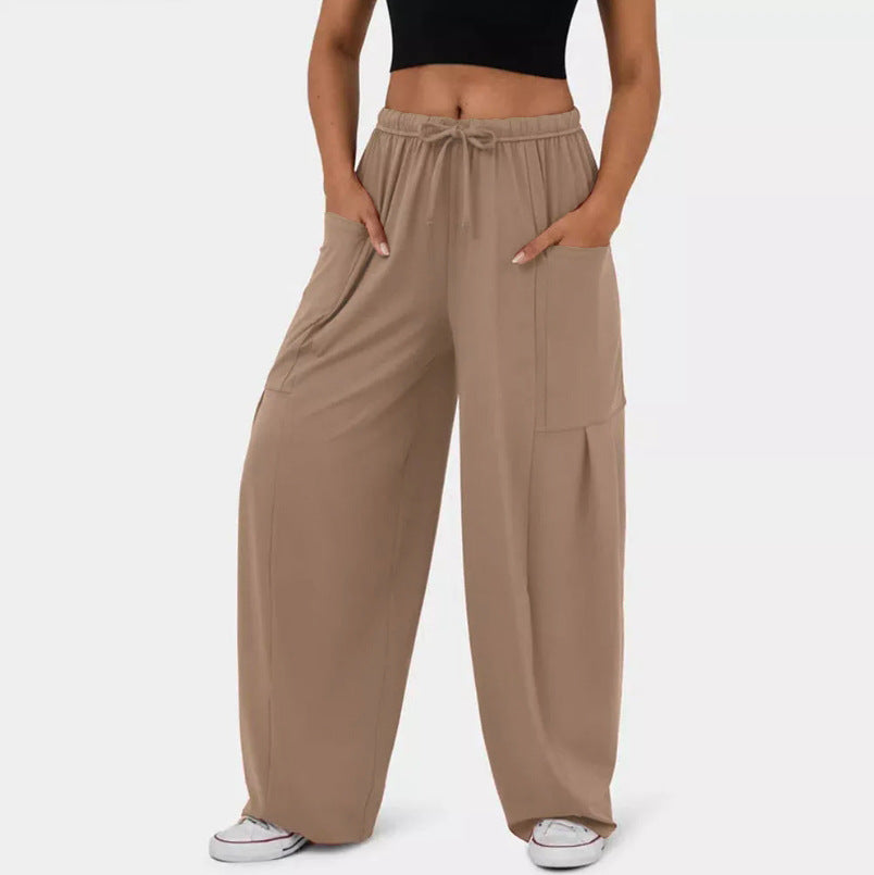 High Waist Wide Leg Lounge Pants with Pockets