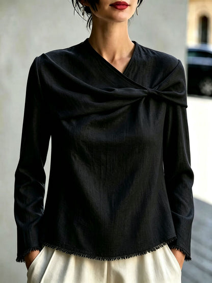 Women's Cotton Linen Cowl Neck Long Sleeve Blouse
