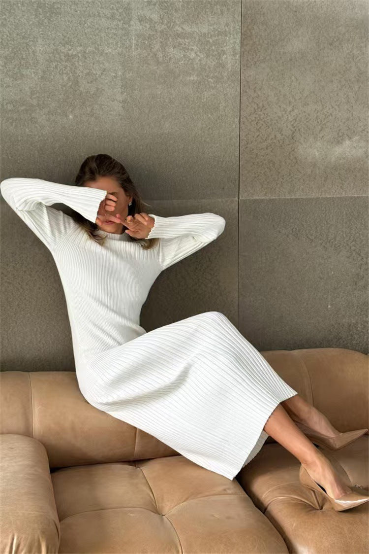 Women's Ribbed Sweater Dress Long Sleeve Bodycon Midi