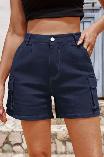 High-Waisted Slim-Fit Cargo Shorts with Pockets for Women