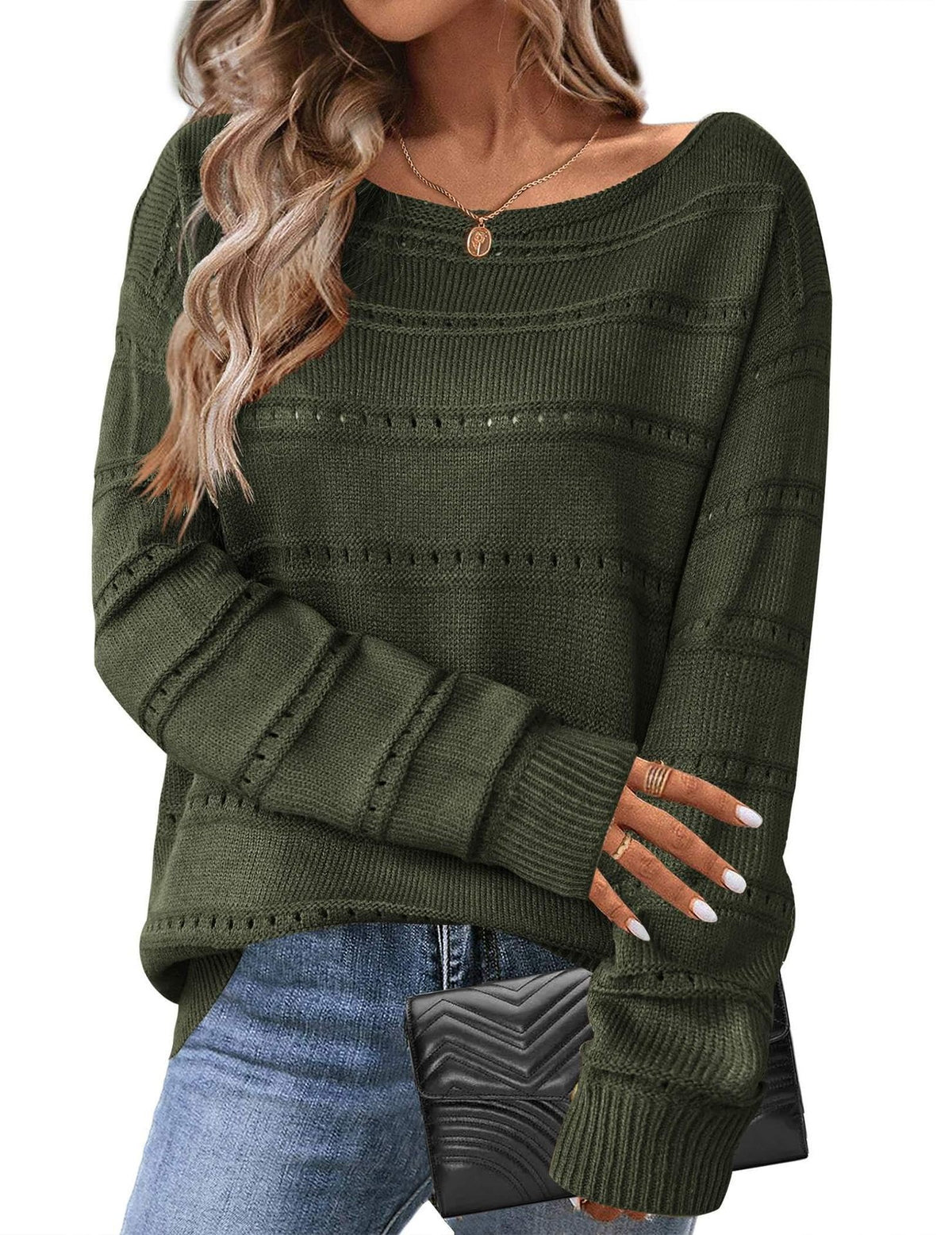 Women's Oversized Drop Shoulder Crochet Sweater