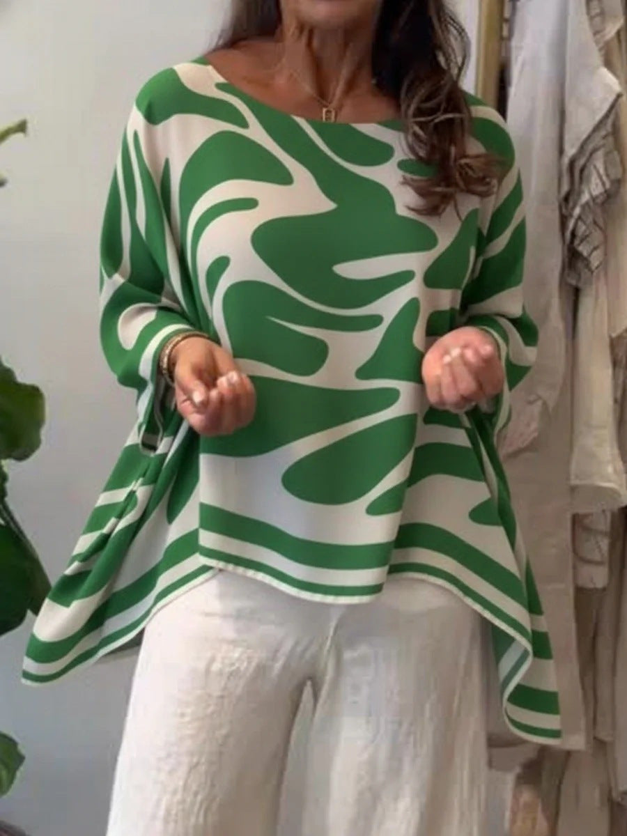 Women's Oversized Abstract Print Long Sleeve Casual Blouse