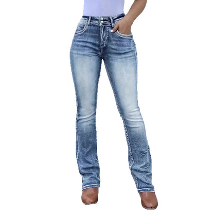 High Rise Vintage Wash Stretch Bootcut Flare Jeans