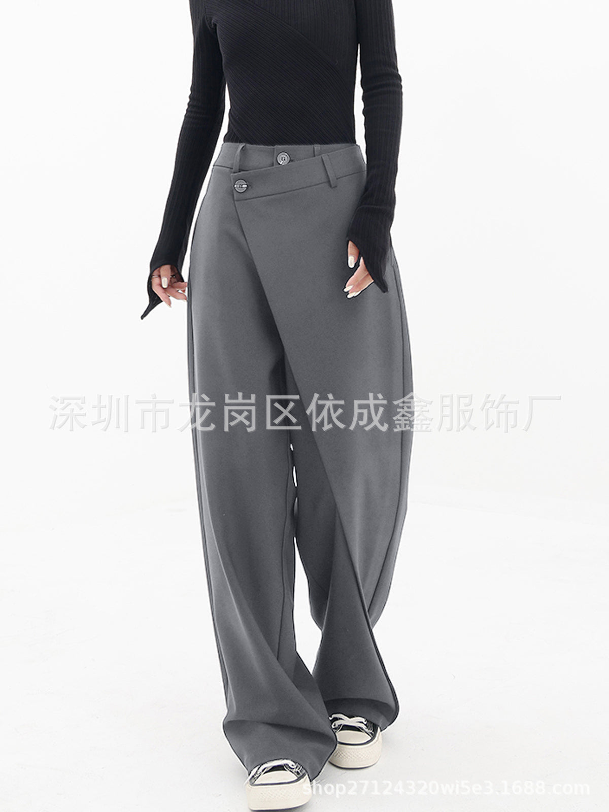 Women's Asymmetrical Button Wide Leg Dress Pants