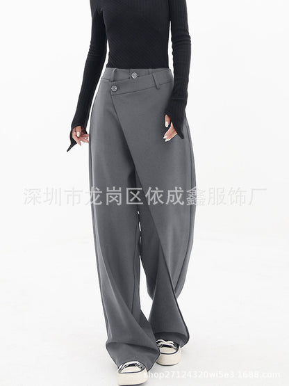 Women's Asymmetrical Button Wide Leg Dress Pants