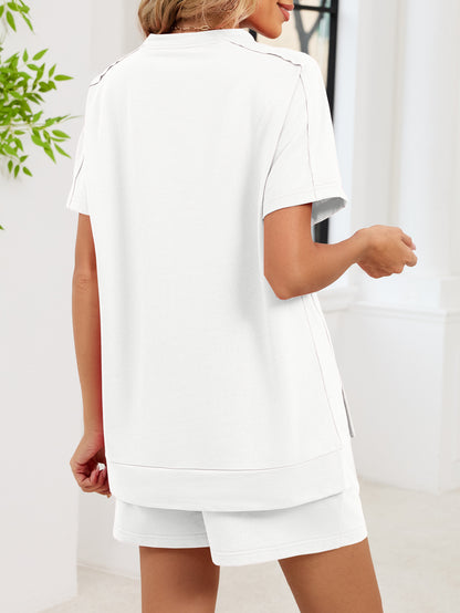 Casual Pocket Tee and Drawstring Shorts Lounge Set