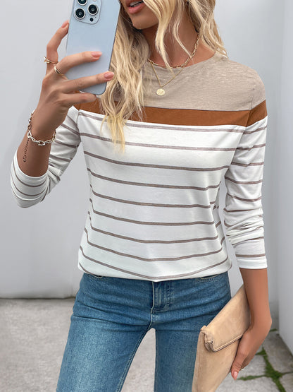 Retro Striped Long Sleeve T-Shirt for Women Casual Layering Top