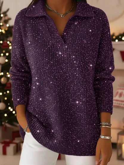 Sparkly Collared V-Neck Sweater Tunic